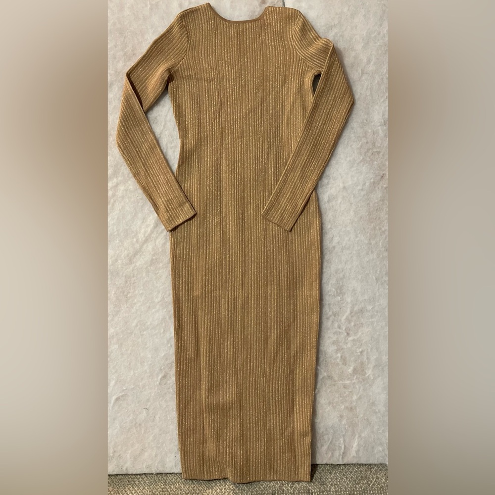 Elegant Tan Ribbed Knit Dress (SKU232)